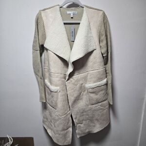 NWT WD.NY Duster Jacket Beige Cardigan Size Large Faux Sherpa Cream Tan Fall